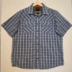 5.11 Tactical Plaid Short Sleeve Snap Front Blue Orange Casual Shirt Size Large